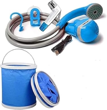 Indoor and Outdoor Camping Hygiene Solution Muslim Shattaf Portable Travel Bidet Hose Spray with Foldable Bucket -