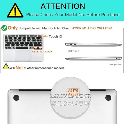 USA Version English Language Silicone Keyboard Cover Compatible for MacBook Air 13&quot; 2020 M1 Chip Model A2179/A2337 With Touch ID, Dust/Spill Protection, Easy Install &amp; Washable Protector, Dark Blue