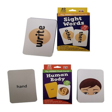 Sight Words &amp; Human Body Parts Flash Cards Set &ndash; Jumbo Learning Cards for Kids' Educational Growth (2 packs)