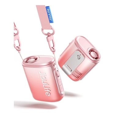 JISULIFE Portable Necklace Fan with 100 Speeds, 40000RPM, Digital Display, 4500mAh Personal Waist Fan for 16H Cooling, Clip-On Wearable Design for Outdoor Travel, Fashionable Gift for Women(Pink)