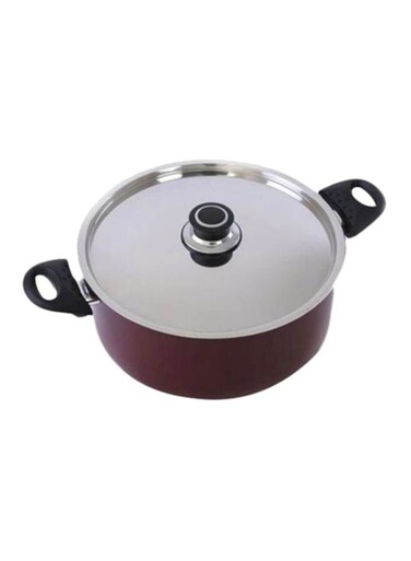 Nonstick Cookware With Lid Red/Silver/Black 26centimeter