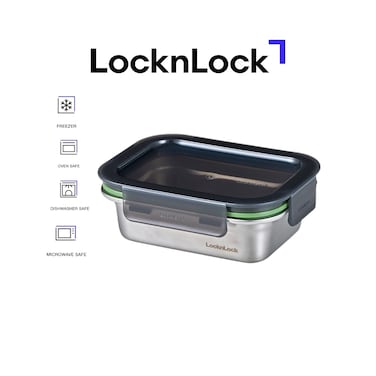 LocknLock Stainless Steel Stackable Food Container Rectangle 400ml &ndash; Four-Side Locking Lid, Durable &amp; Leakproof, Oven &amp; Freezer Safe