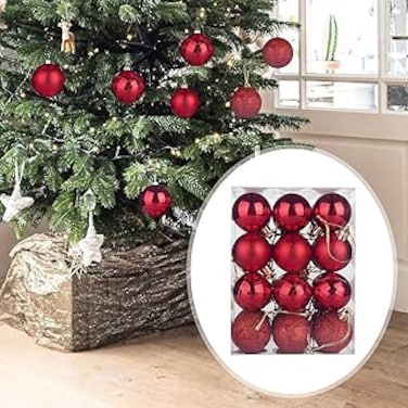 Set of 12 Christmas Tree Ornaments Home Decorative Crafts (Red)