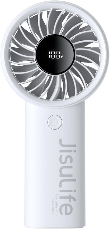 JISULIFE Handheld Mini Fan, 5000mAh Upgraded Portable Fan with Powerful Wind, USB Rechargeable Mini Hand Fan with Digital Display,5 Wind Speeds, Ideal for Travel/Beach/School/Makeup-Grey