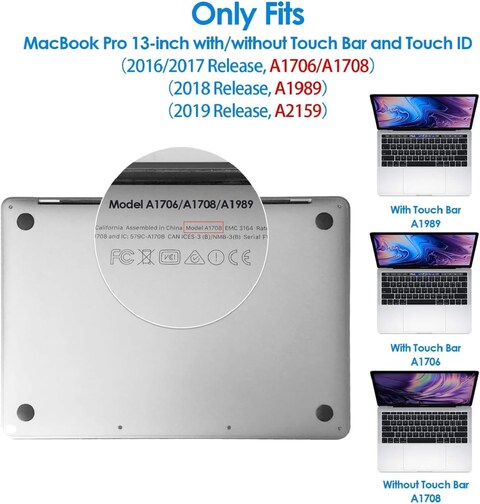 Hard Shell Case &amp; UK Layout English Keypad Cover Compatible for MacBook New Pro 13&quot; with Touch Bar and Touch ID, Model A1706/A1708/A2159/A1989, Release in 2016/2017/2018, Clear