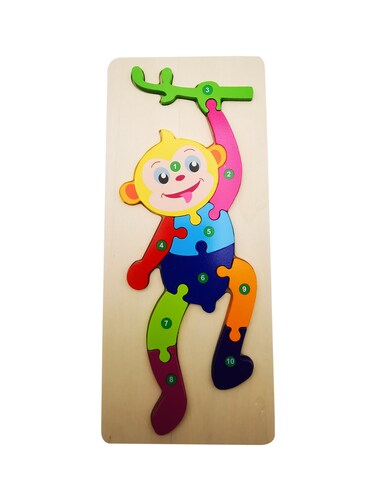 Wooden Monkey Puzzle Board - 10 Pieces for Kids&rsquo; Number Learning, Ideal Educational Toy for Math Skills, Coordination, and Preschool Playtime Fun