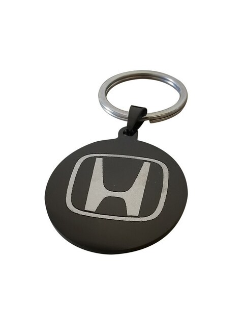 Honda Logo Metal Keychain – Black Round Car Key Ring Holder with Polished Silver Emblem – Durable and Stylish Auto Accessory for Honda Owners and Car Enthusiasts