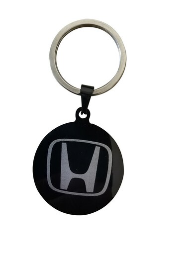 Honda Logo Metal Keychain – Black Round Car Key Ring Holder with Polished Silver Emblem – Durable and Stylish Auto Accessory for Honda Owners and Car Enthusiasts
