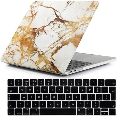 Hard Shell Case &amp; UK Layout English Keypad Cover Compatible for MacBook New Pro 13" with Touch Bar and Touch ID, Model A1706/A1708/A2159/A1989, Release in 2016/2017/2018, Gold Marble