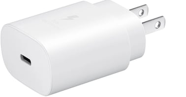Samsung 25W PD USB-C Adapter, 2-Pin Plug, USB Type-C Cable Included, Fast Charging with Power Delivery (PD), High-Efficiency Output, Compact Design, White

