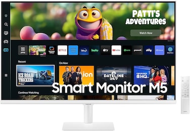 SAMSUNG 27" FHD Smart Monitor M5, HDR10 VA Display, 4ms Response, Adaptive Sound, 1.5B Colors, Wi-Fi 5/Bluetooth 5.2, 2x HDMI, 2x USB Hub, White   LS27CM501EMXUE