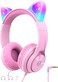 iClever Kids Headphones with Cat Ear Led Light Up, Safe Volume Limite Kids Wired Headphones with FunShare Foldable Over-Ear Headphones for Kids/School/Travel
