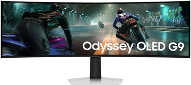 Samsung 49&Prime; Odyssey G9 G91SD OLED DQHD Curved Gaming Monitor, 144Hz Refresh Rate, 0.03ms Response Time, NVDIA G-Sync, Height Adjustable, Silver