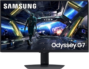 شاشة ألعاب ذكية سامسونج أوديسي G7 (G70D) مقاس 27 بوصة بدقة 4K UHD IPS ومعدل تحديث 144 هرتز وزمن استجابة 1 مللي ثانية (GtG)، تدعم تقنية AMD FreeSync Premium، وتتميز بألوان زاهية، وحامل قابل للتعديل