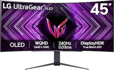 LG Ultragear Curved OLED Gaming Monitor 45GS96QB, 45 Inch, 1440p, 240Hz, 0.03ms, OLED Display, HDR 10, NVIDIA G-Sync Compatible &amp; AMD FreeSync, Built in Speakers, DisplayPort, USB-C, HDMI