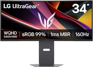 LG 34G600A-B UltraGear Curved Gaming Monitor, 34" VA Display, WQHD Resolution, 160Hz Refresh Rate, 1ms (MBR) Response Time, AMD FreeSync Premium, Motion Blur Reduction, Black   34G600A-B.AMA
