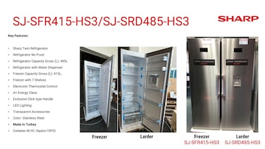 Sharp 415 Litres Upright Freezer Silver Model SJ-SFR415 + Sharp 485 Litres Upright Freezer Color Silver Model-SJ-SRD485 combo