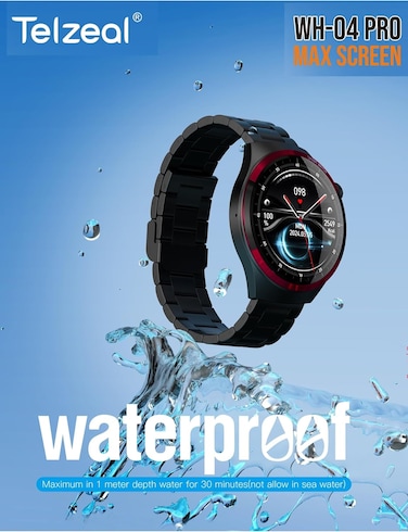 Telzeal WH 04 Pro Max Screen Waterproof Smartwatch With Curved Display 3 Pair Straps and Charging Cable (Black)