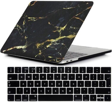 Hard Shell Case &amp; UK Layout English Keypad Cover Compatible for MacBook New Pro 13" with Touch Bar and Touch ID, Model A1706/A1708/A2159/A1989, Release in 2016/2017/2018, Black Gold Marble