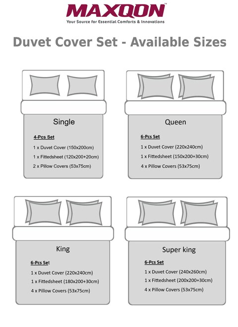 MAXQON 6-Piece Duvet Cover Set &ndash;Super King Size, Includes 1 Duvet Cover(240x260cm), 1 Fitted Sheet(200x200+30cm) 4 Pillowcases(53x75cm), Color Navy blue