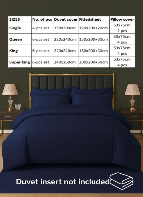 MAXQON 6-Piece Duvet Cover Set &ndash;Super King Size, Includes 1 Duvet Cover(240x260cm), 1 Fitted Sheet(200x200+30cm) 4 Pillowcases(53x75cm), Color Navy blue