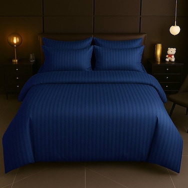 MAXQON 6-Piece Duvet Cover Set &ndash;Super King Size, Includes 1 Duvet Cover(240x260cm), 1 Fitted Sheet(200x200+30cm) 4 Pillowcases(53x75cm), Color Navy blue