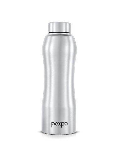 Pexpo Bistro Stainless Steel Fridge Cooling/Sports Water Bottle 1 Litre, Silver   Steel Cap Single Walled   Easy Grip   Leakproof Water Bottle for Home, Office, Gym, School, Yoga, Hike, Men,Women&amp;Kids