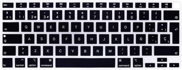 EU/UK Layout Spanish Language Silicone Keyboard Cover for MacBook Air 13" 2020 M1 Chip Model A2179/A2337 With Touch ID, Dust/Spill Protection, Easy Install &amp; Washable Accessories Protector, Black