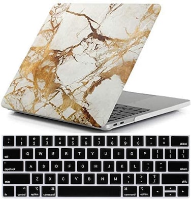 Hard Shell Case &amp; US Layout English Keypad Cover Compatible for MacBook New Pro 13&quot; with Touch Bar and Touch ID, Model A1706/A1708/A2159/A1989, Release in 2016/2017/2018, Gold Marble