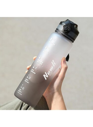 Tycom Water Bottle 1L Tritan Leak-Proof Drink Bottle, Gym Bottle with Protein Shaker, Flip Top Lid &amp; Removable Strainer Sport Bottle for Fitness Cycling, Gym Camping Sports （White Grey）