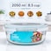Glasslock 2050ml Glass Food Storage Container Round Airtight BPA Free Lid Microwave Freezer Safe Meal Prep Lunch Box
