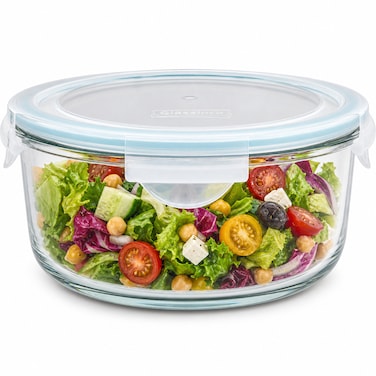 Glasslock 2050ml Glass Food Storage Container Round Airtight BPA Free Lid Microwave Freezer Safe Meal Prep Lunch Box
