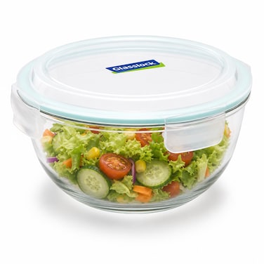 Glasslock 2000ml Tempered Glass Mixing Bowl Airtight BPA Free Locking Lid Microwave Fridge Freezer Dishwasher Safe Clear Salad Soup Bowl