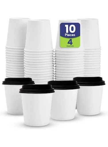 Packing 4 oz (Pack of 10) Heavy Duty Disposable Coffee Paper Cup with Lid White- Single Wall Disposable Cups with Lid for Cold &amp; Hot Drinks - Ideal Coffee Cups Disposable for Cafes &amp; Offices.