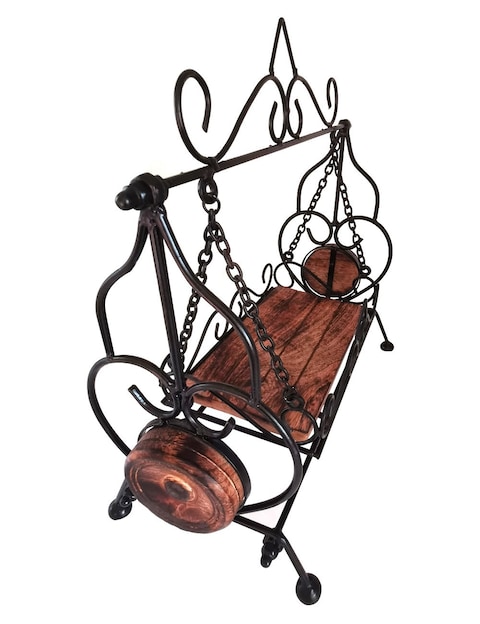 Decorative Miniature Swing with Wooden Seat – Vintage-Style Home Decor Accent with Sturdy Black Metal Frame – Charming Tabletop Ornament for Living Room, Office, or Garden Display