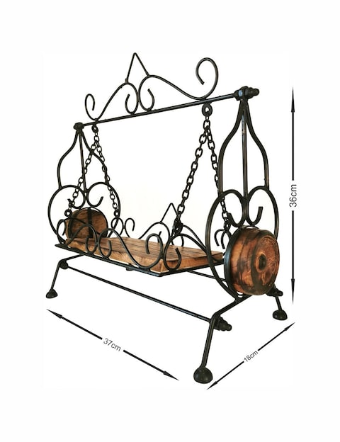 Decorative Miniature Swing with Wooden Seat – Vintage-Style Home Decor Accent with Sturdy Black Metal Frame – Charming Tabletop Ornament for Living Room, Office, or Garden Display