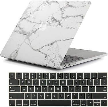 Hard Shell Case &amp; US Layout English Keypad Cover Compatible for MacBook New Pro 13" with Touch Bar and Touch ID, Model A1706/A1708/A2159/A1989, Release in 2016/2017/2018, White Marble