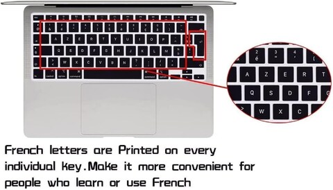 EU/UK Layout French Language Silicone Keyboard Cover for MacBook Air 13&quot; 2020 M1 Chip Model A2179/A2337 With Touch ID, Dust/Spill Protection, Easy Install &amp; Washable Accessories Protector, Black