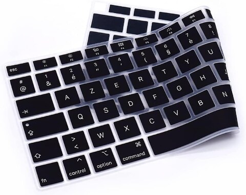 EU/UK Layout French Language Silicone Keyboard Cover for MacBook Air 13&quot; 2020 M1 Chip Model A2179/A2337 With Touch ID, Dust/Spill Protection, Easy Install &amp; Washable Accessories Protector, Black