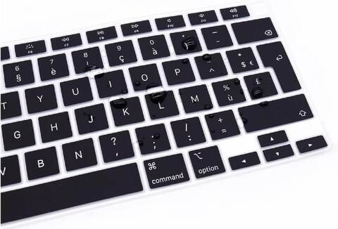 EU/UK Layout French Language Silicone Keyboard Cover for MacBook Air 13&quot; 2020 M1 Chip Model A2179/A2337 With Touch ID, Dust/Spill Protection, Easy Install &amp; Washable Accessories Protector, Black