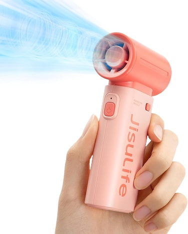JISULIFE Portable Handheld Fan, Mini USB Rechargeable [18H Max Cooling Time], 5000mAh Small Battery Personal Makeup/Eyelash Fan, Pocket Fan with 5 Speeds for Women Men Travel Camping Outdoor Pink