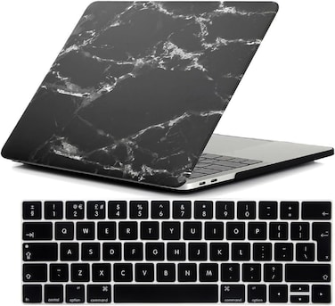 Hard Shell Case &amp; UK Layout English Keypad Cover Compatible for MacBook New Pro 13" with Touch Bar and Touch ID, Model A1706/A1708/A2159/A1989, Release in 2016/2017/2018, Black Marble