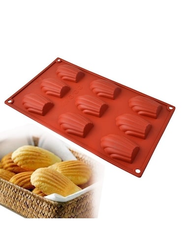 Elegant 9-Cavity Shell Design Mold for Baking, Brown