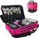 Large Makeup Bag 3 Layers Professional Train Cosmetic Bag Makeup Organizer Case Portable Artist Storage Brush Box with Adjustable Dividers and Strap for Makeup Accessories, Pink