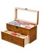 WELLAND Large Capacity Vintage Wood Tea Bag Box, Tea Storage Chests with Clear Lid &amp; 2-Layer 14 Compartments