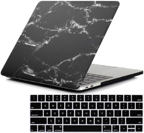 Hard Shell Case &amp; US Layout English Keypad Cover Compatible for MacBook New Pro 13&quot; with Touch Bar and Touch ID, Model A1706/A1708/A2159/A1989, Release in 2016/2017/2018, Black Marble