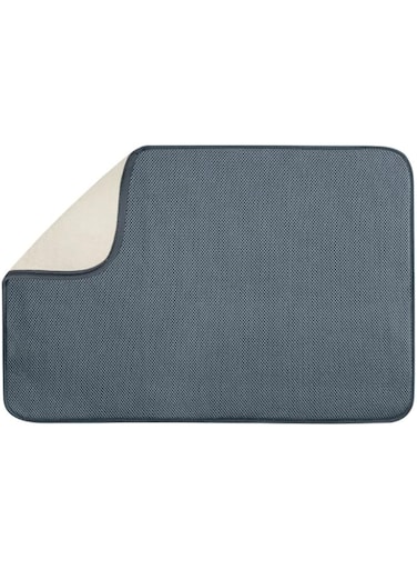 iDesign iDry Thin Dish Drainer Mat, Extra-Large Quick-Drying Draining Board Mat, Made of Polyester, Pewter/Ivory