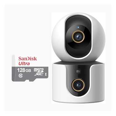 Xiaomi C500 Dual Camera Security System 2K Ultra HD Indoor Smart CCTV with Mobile App Control, Night Vision, Motion Alerts, Cloud &amp; Local Storage Support + 128GB Memory Card