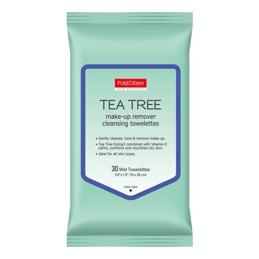PUREDERM SKIN SOLUTIONS TEA TREE MAKE~UP REMOVER CLEANSING TOWELETTES 30s