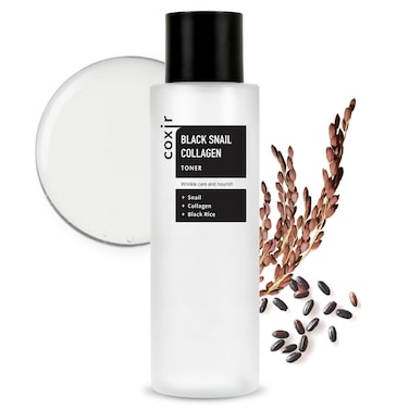 coxirBlack Snail Collagen Toner l Black-3-Complex: Black Rice, Bean, Sesame, Snail Mucin, Collagen, Hyaluronic Acid l Plumping&amp;Moisturizing l Korean Skin Care, Korean Toner [150ml /5.07 fl.oz]